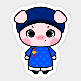 Cute Little Piggy in Ao dai ngu than for men Sticker